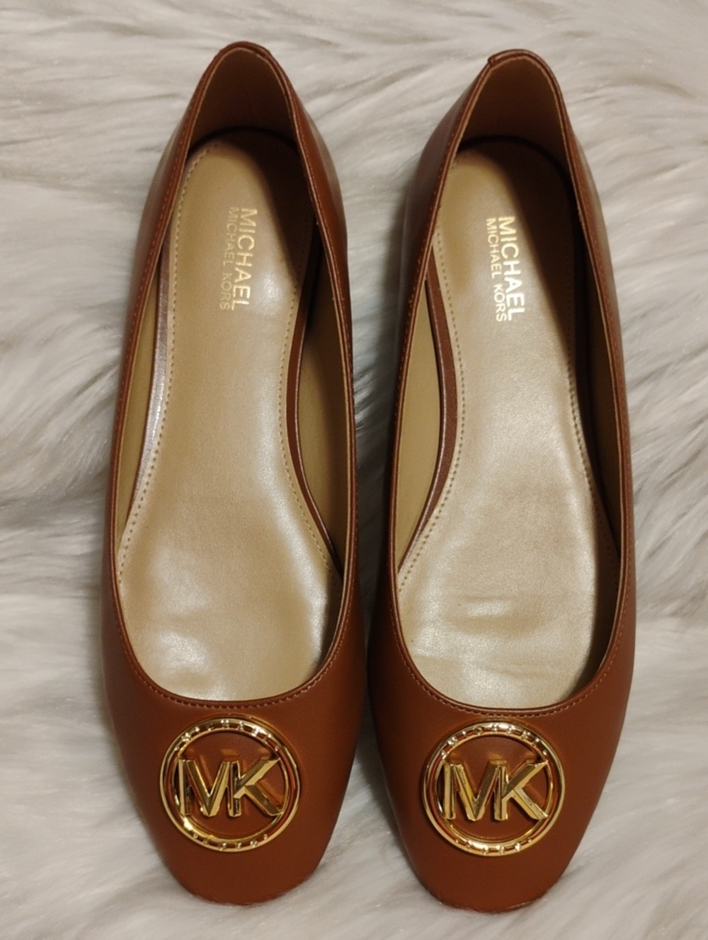 (C-73) New Michael Kors Chestnut Brown Leather MK Logo Ballet Flats - Picture 1 of 10